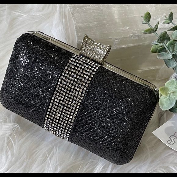 CRYSTAL ENCRUSTED EVENING BAG beaded EVENING BAG black w chain TIMELESS CLASSIC - Picture 9 of 10